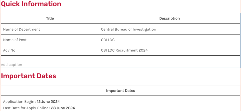 CBI LDC Recruitment 2024 Apply Online Form