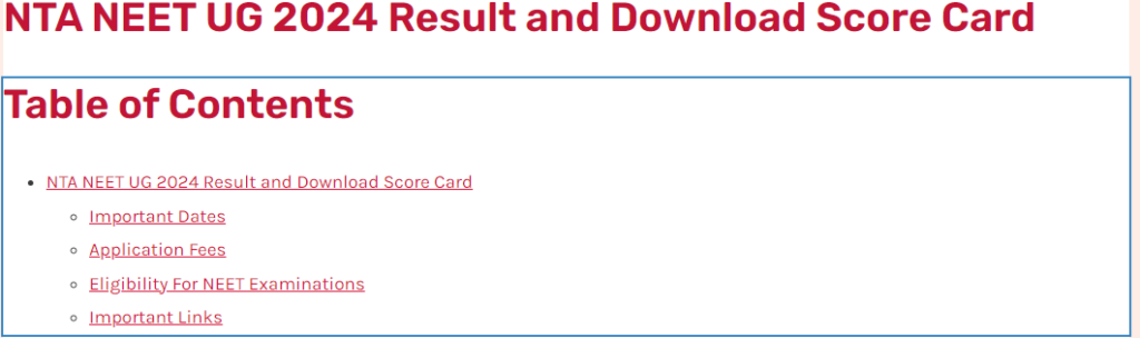 NTA NEET UG 2024 Result and Download Score Card