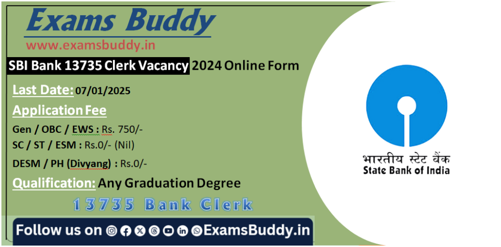 SBI Bank 13735 Clerk Vacancy 2024 Apply Online Form