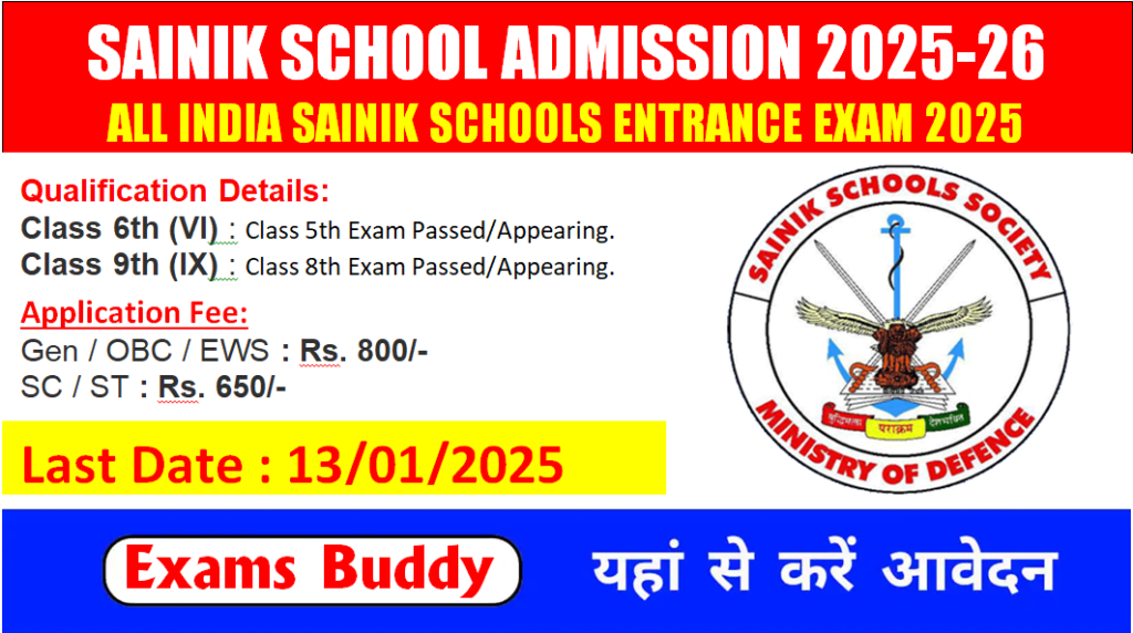 NTA AISSEE 2025 Sainik School Admission Form Apply Online